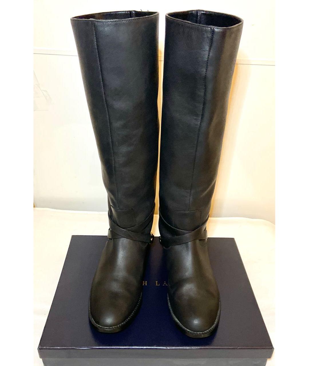 RALPH LAUREN Черные кожаные сапоги, фото 2