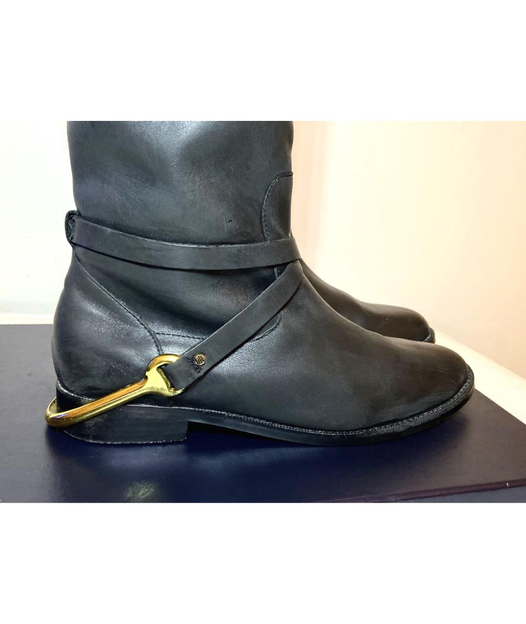 RALPH LAUREN Черные кожаные сапоги, фото 7