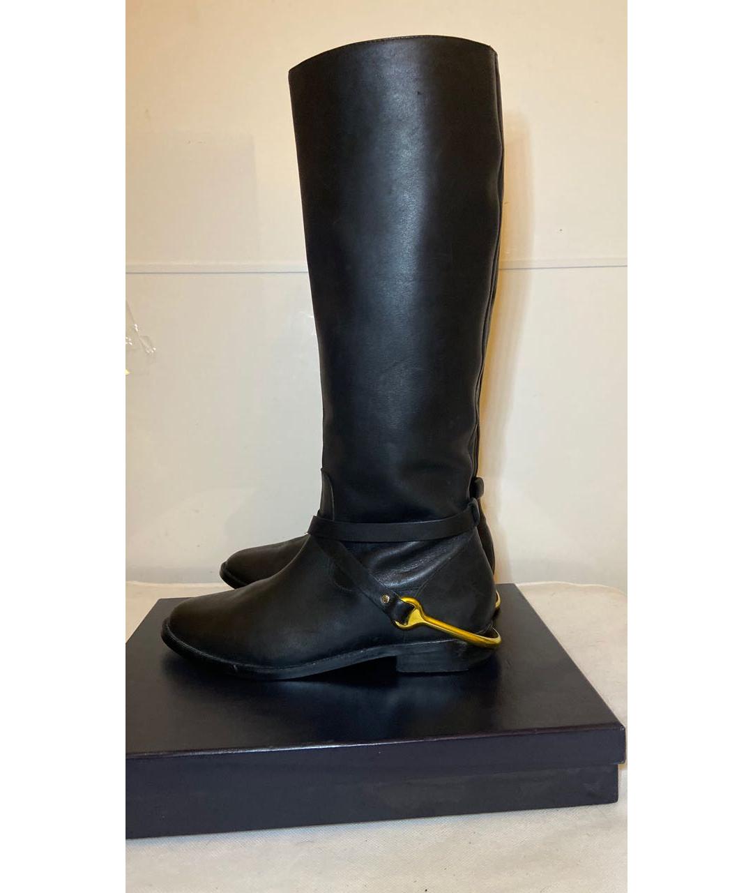 RALPH LAUREN Черные кожаные сапоги, фото 8