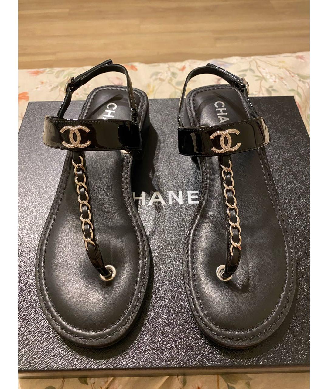 CHANEL PRE-OWNED Черные кожаные сандалии, фото 8