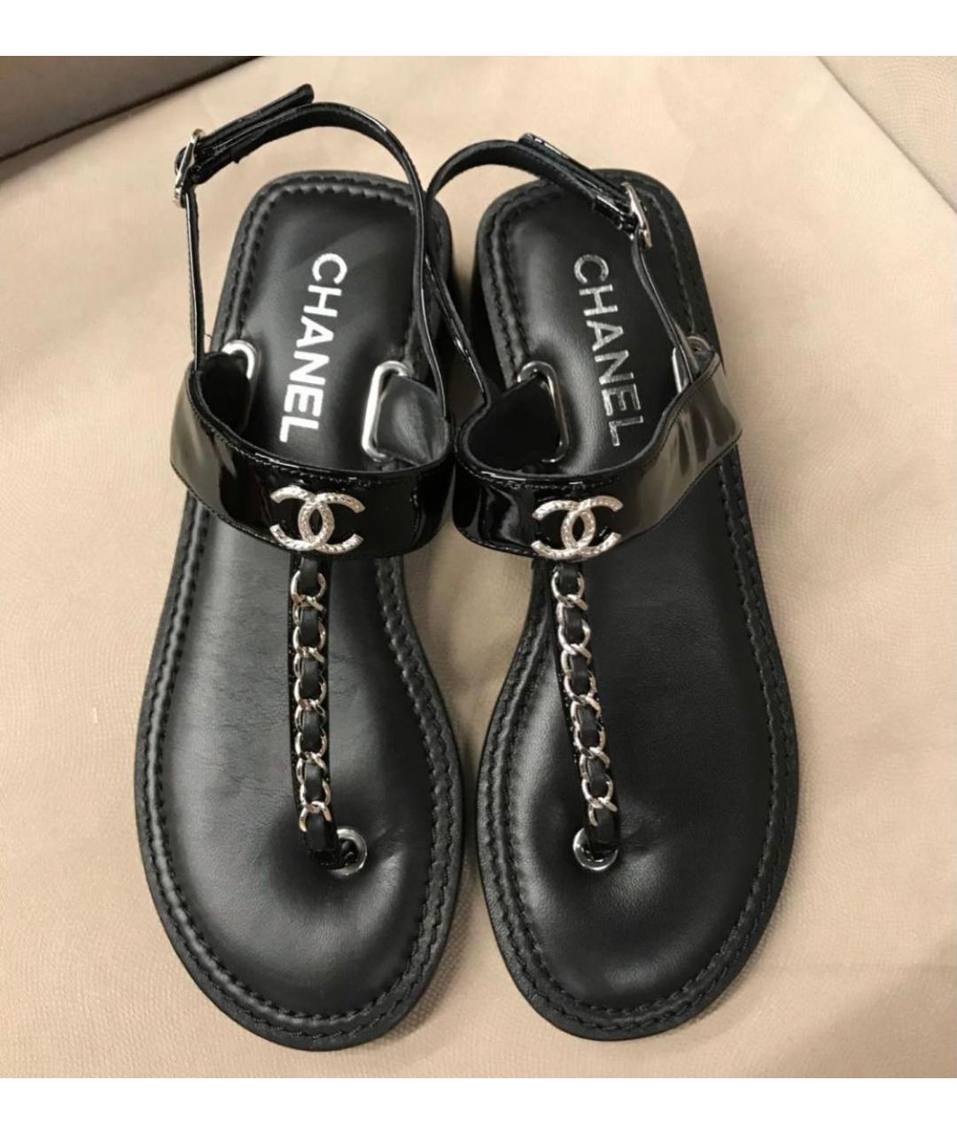 CHANEL PRE-OWNED Черные кожаные сандалии, фото 6