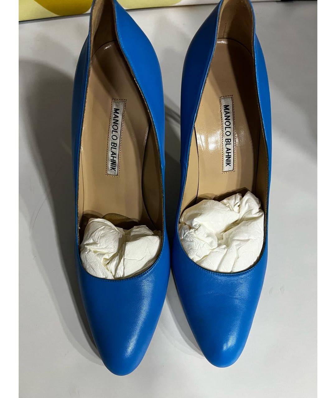 MANOLO BLAHNIK Синие кожаные туфли, фото 2