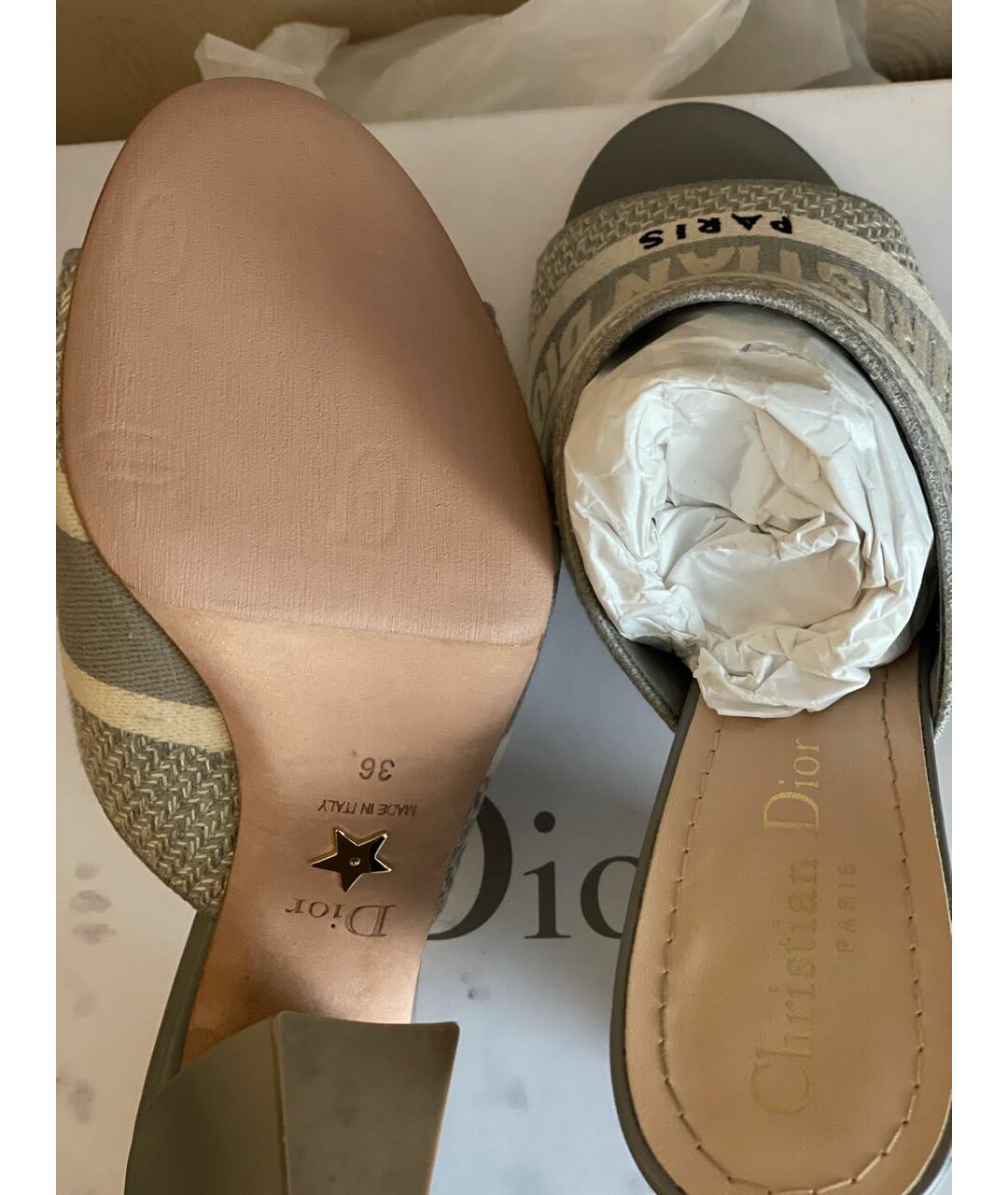CHRISTIAN DIOR PRE-OWNED Серые текстильные мюли, фото 4