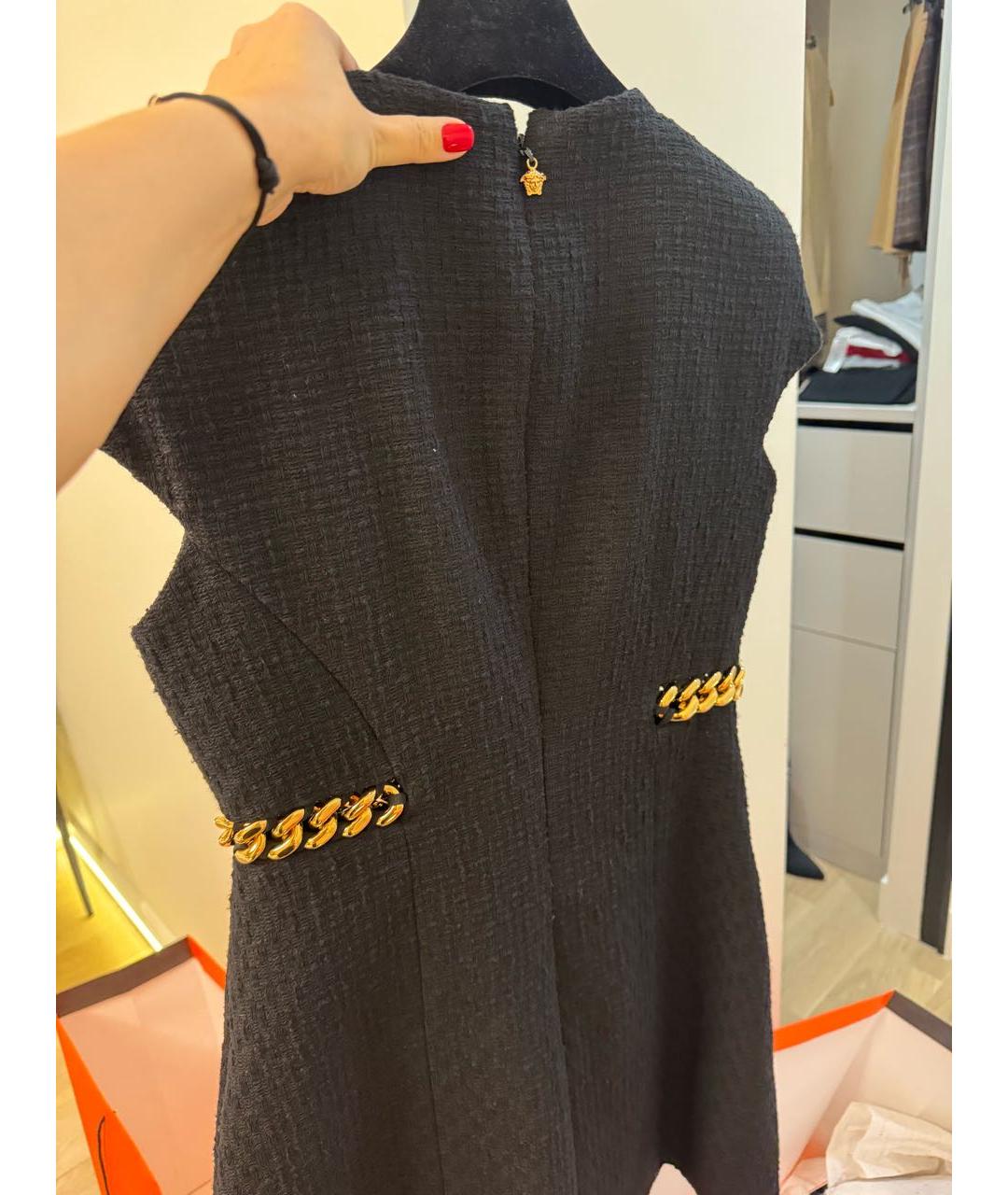 VERSACE Черное твидовое коктейльное платье, фото 4
