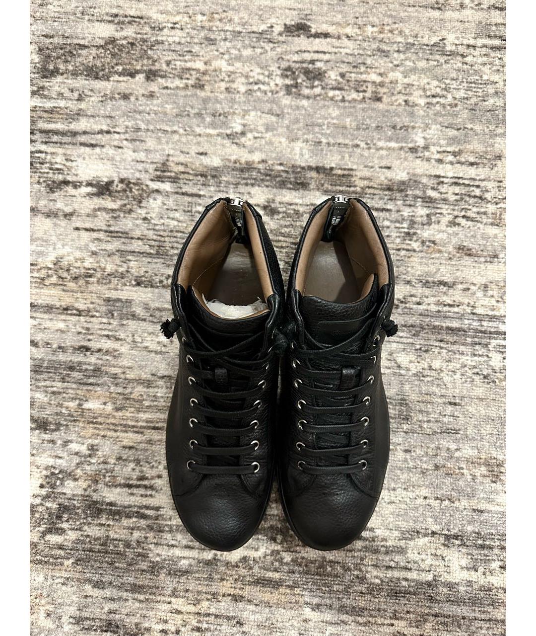 GIANVITO ROSSI Черные кожаные высокие кроссовки / кеды, фото 2