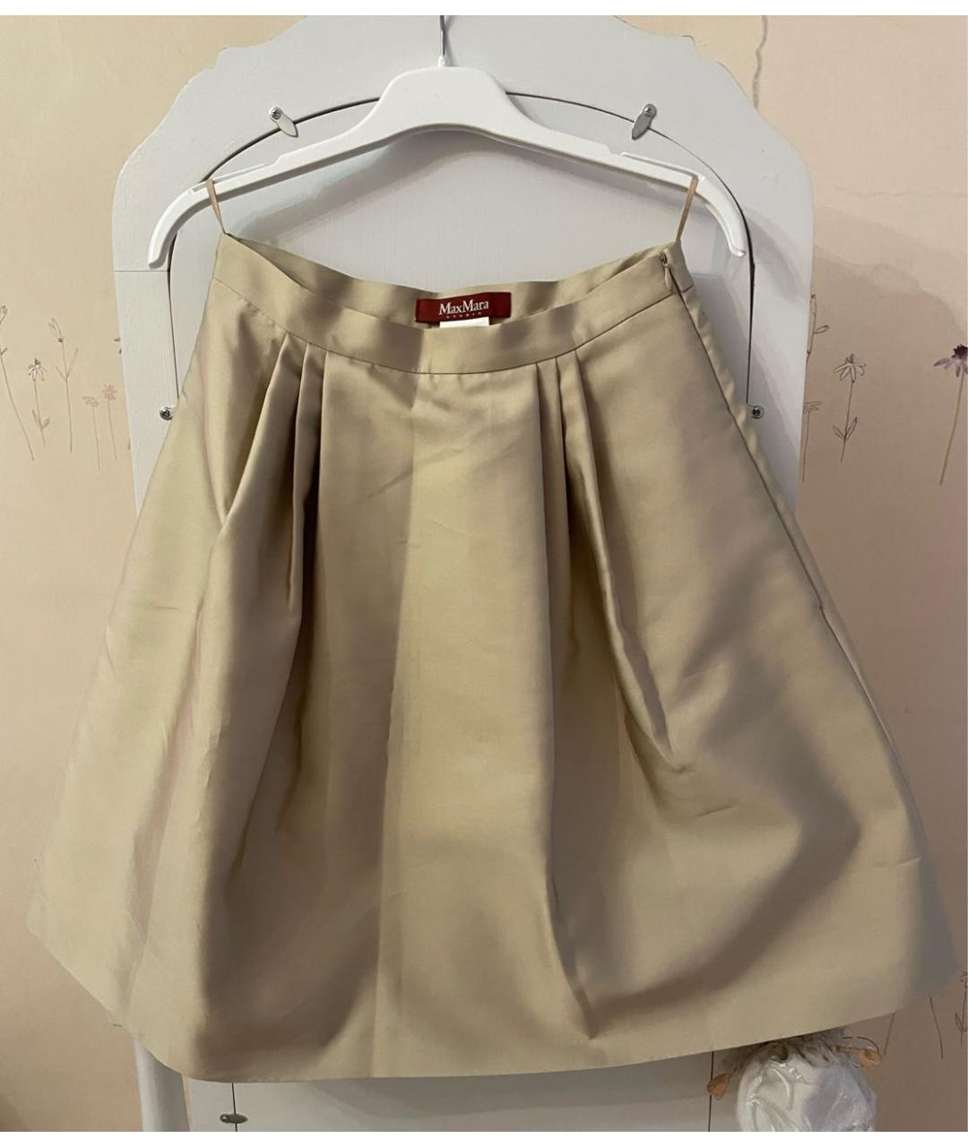 MAX MARA STUDIO Золотая полиэстеровая юбка миди, фото 5