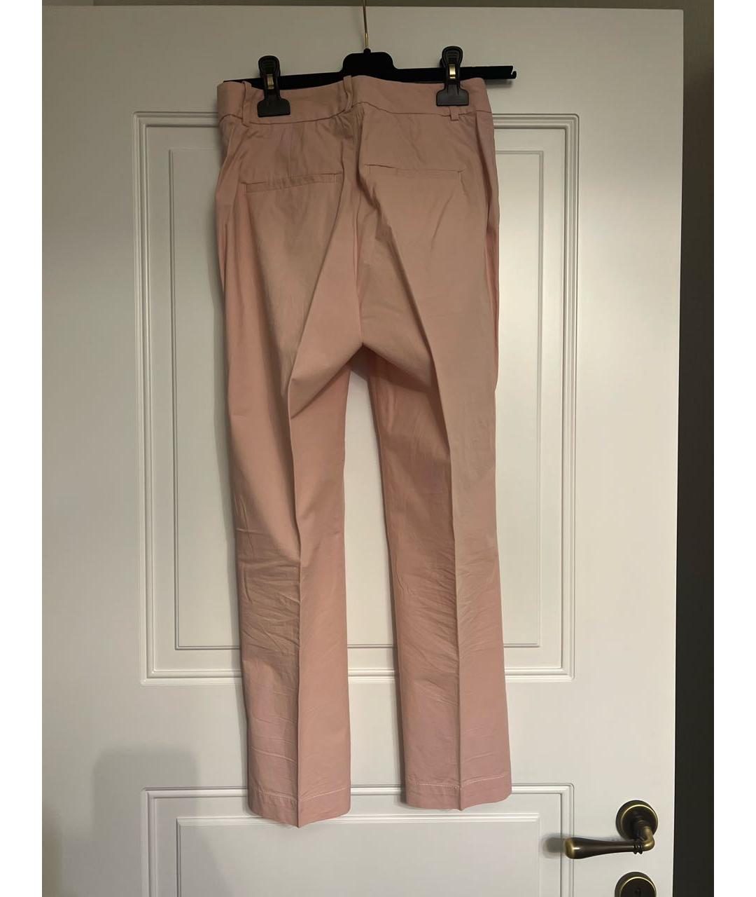 PESERICO Розовые хлопко-эластановые прямые брюки, фото 2