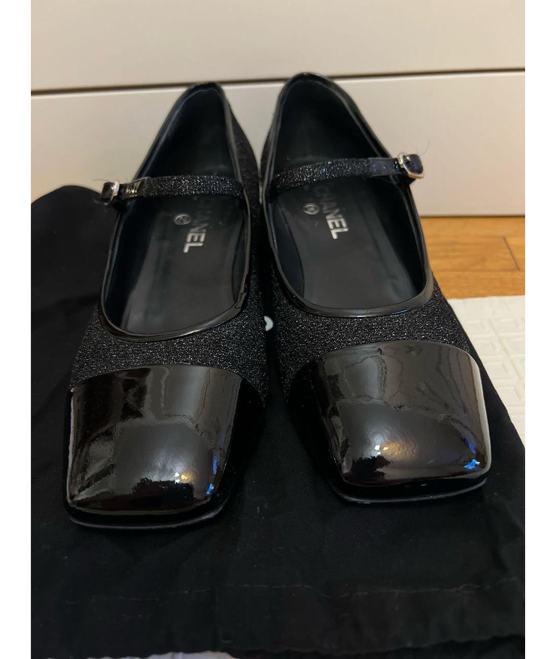 CHANEL PRE-OWNED Черные кожаные лодочки на низком каблуке, фото 2