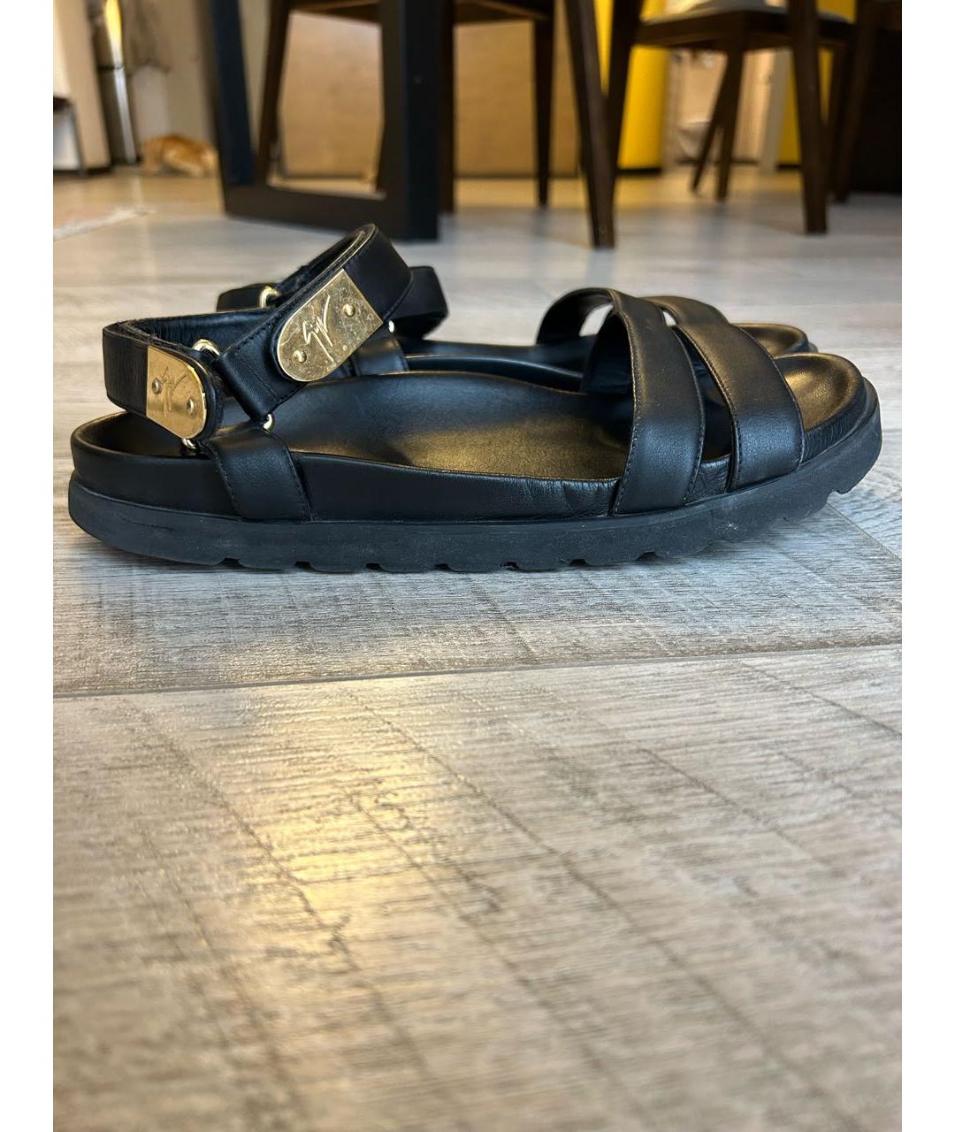 GIUSEPPE ZANOTTI DESIGN Черные кожаные сандалии, фото 6