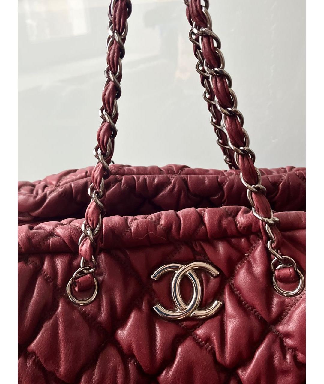 CHANEL Бордовая кожаная сумка тоут, фото 7
