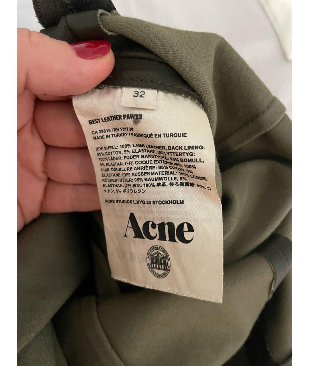 ACNE STUDIOS Хаки кожаные брюки узкие, фото 4