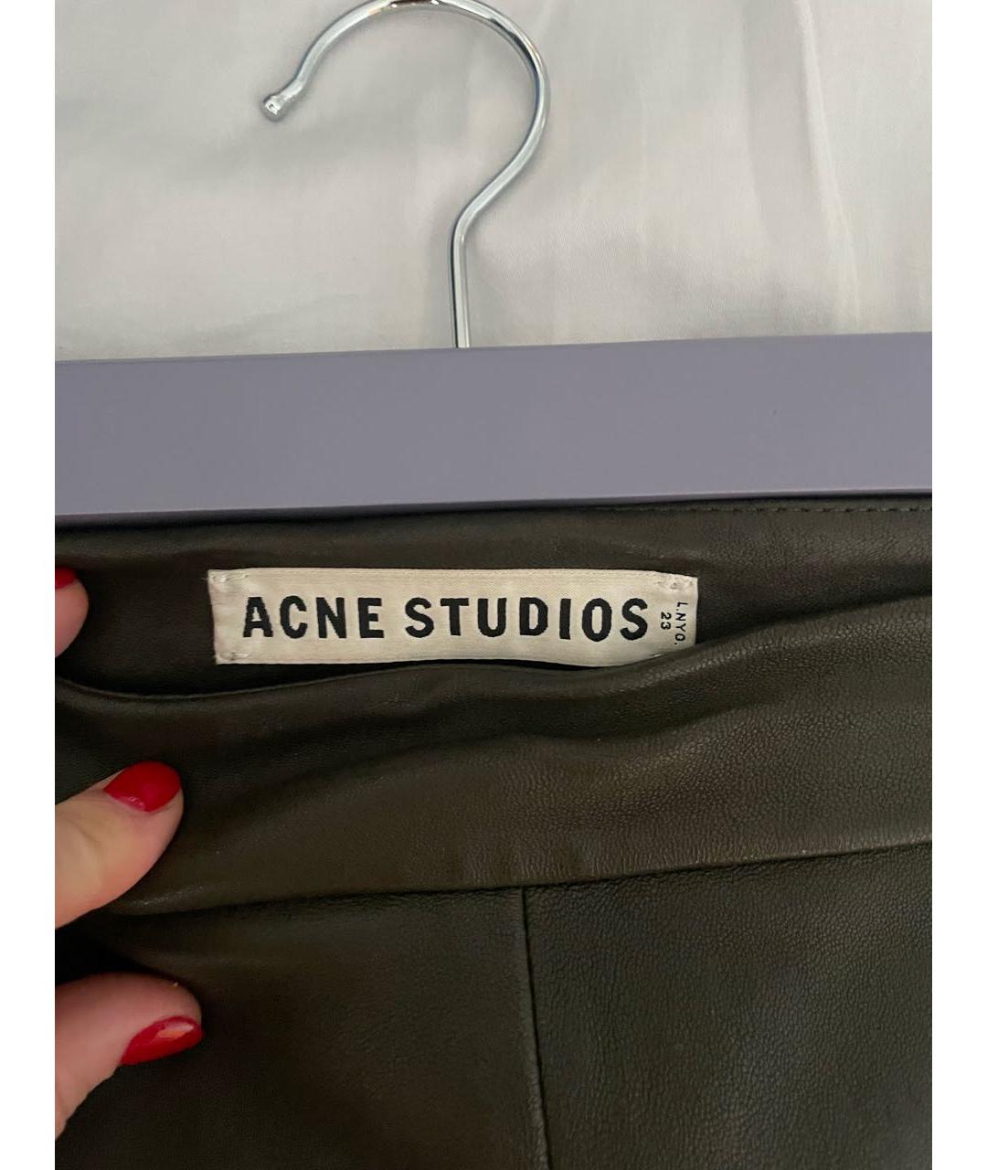 ACNE STUDIOS Хаки кожаные брюки узкие, фото 3