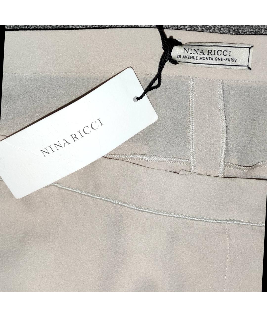 NINA RICCI Бежевые шелковые прямые брюки, фото 3