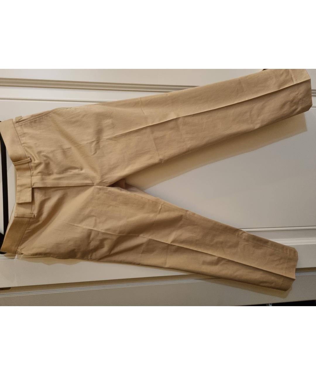 LOUIS VUITTON PRE-OWNED Бежевые хлопко-эластановые классические брюки, фото 2