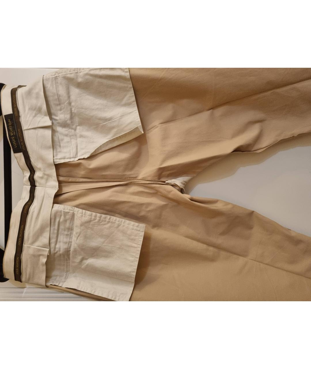 LOUIS VUITTON PRE-OWNED Бежевые хлопко-эластановые классические брюки, фото 3