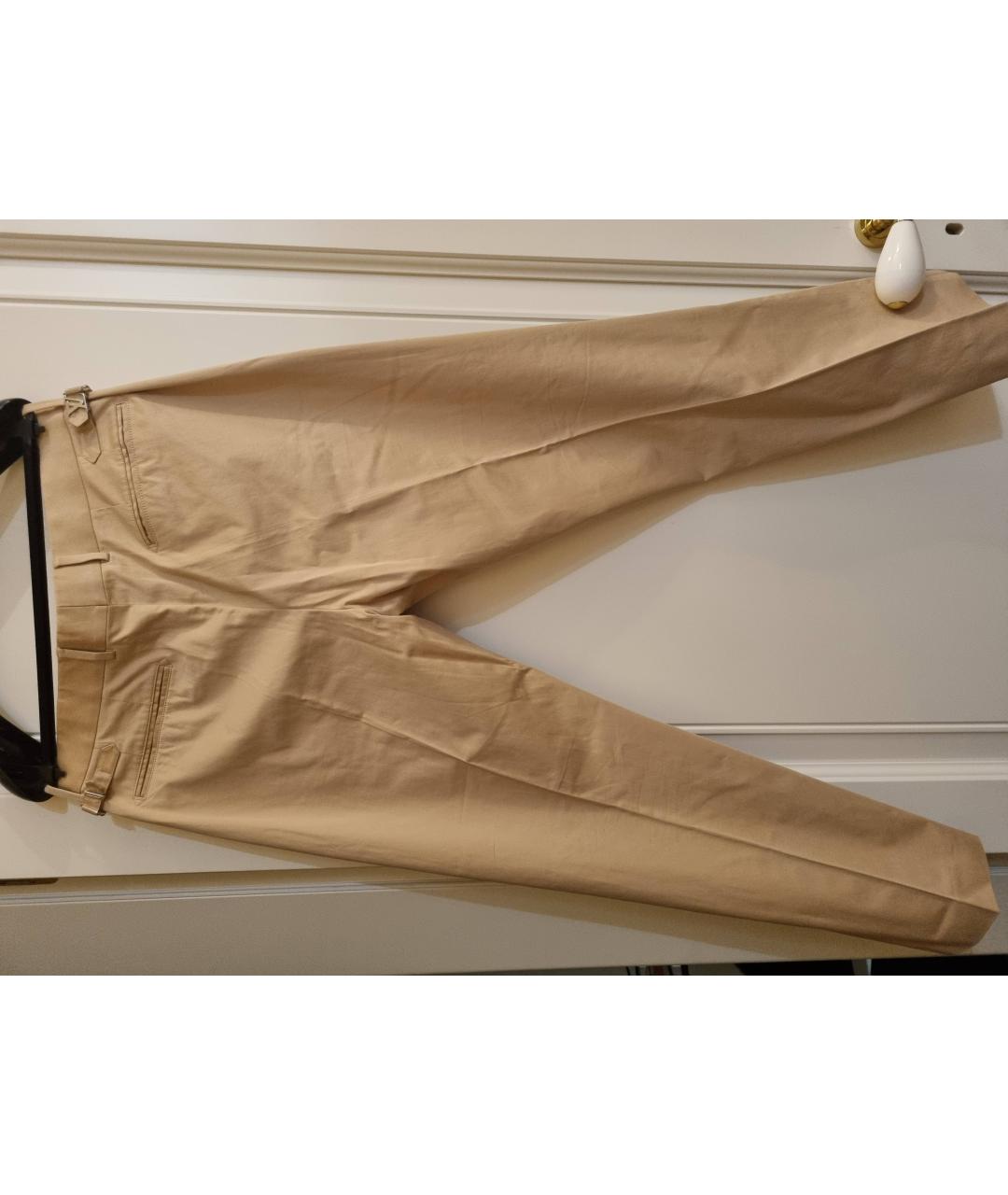 LOUIS VUITTON PRE-OWNED Бежевые хлопко-эластановые классические брюки, фото 5