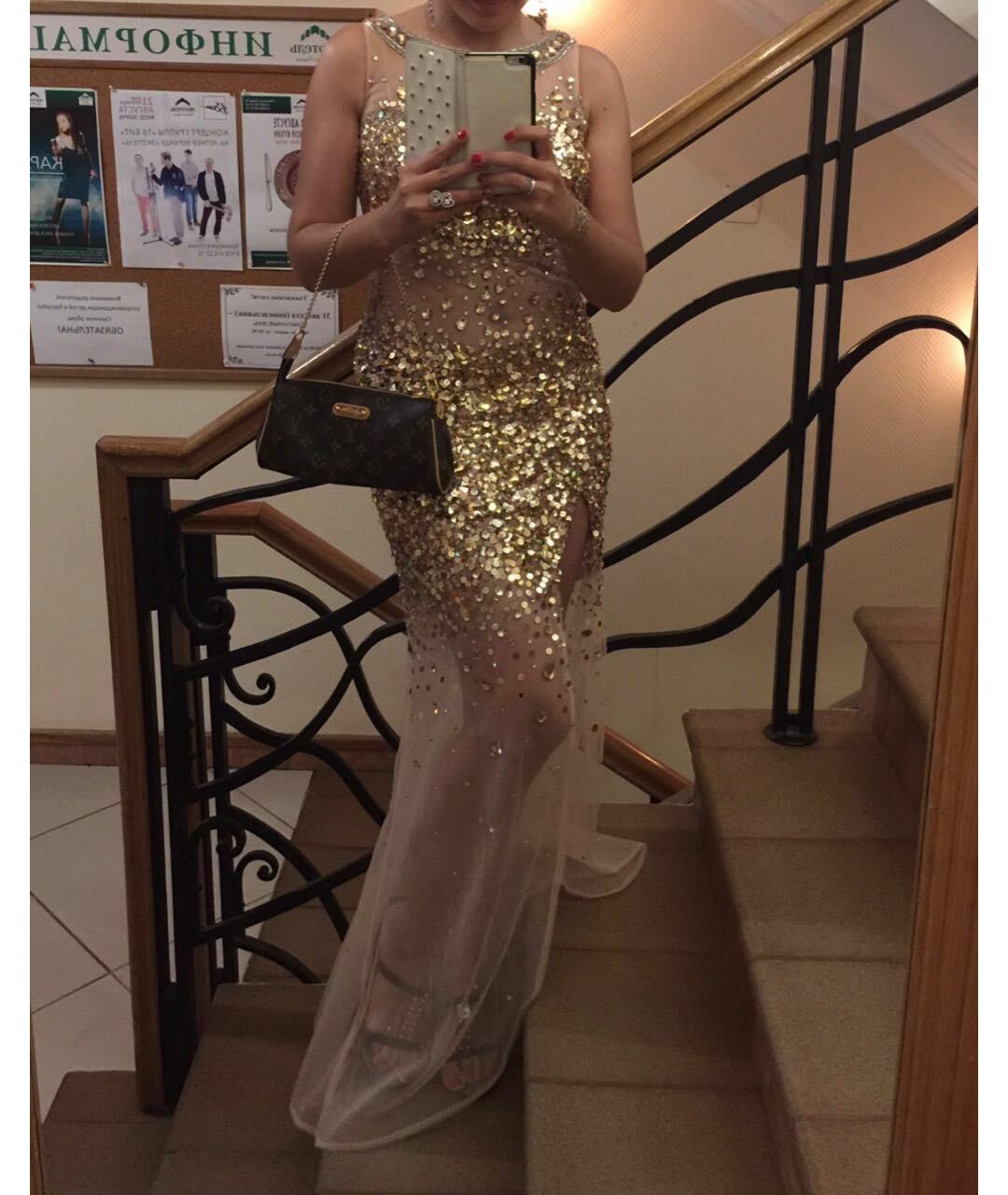 JOVANI Золотое полиэстеровое вечернее платье, фото 7