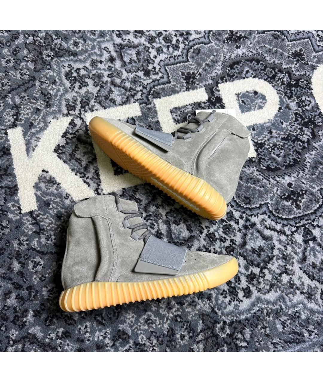 ADIDAS YEEZY Бежевые замшевые высокие кроссовки / кеды, фото 7