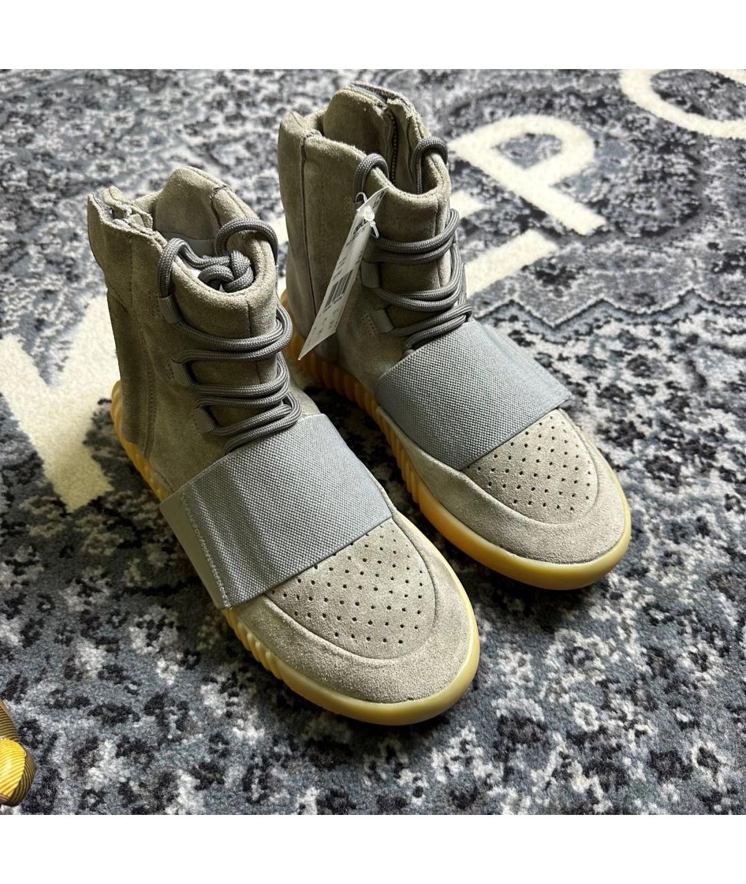 ADIDAS YEEZY Бежевые замшевые высокие кроссовки / кеды, фото 6