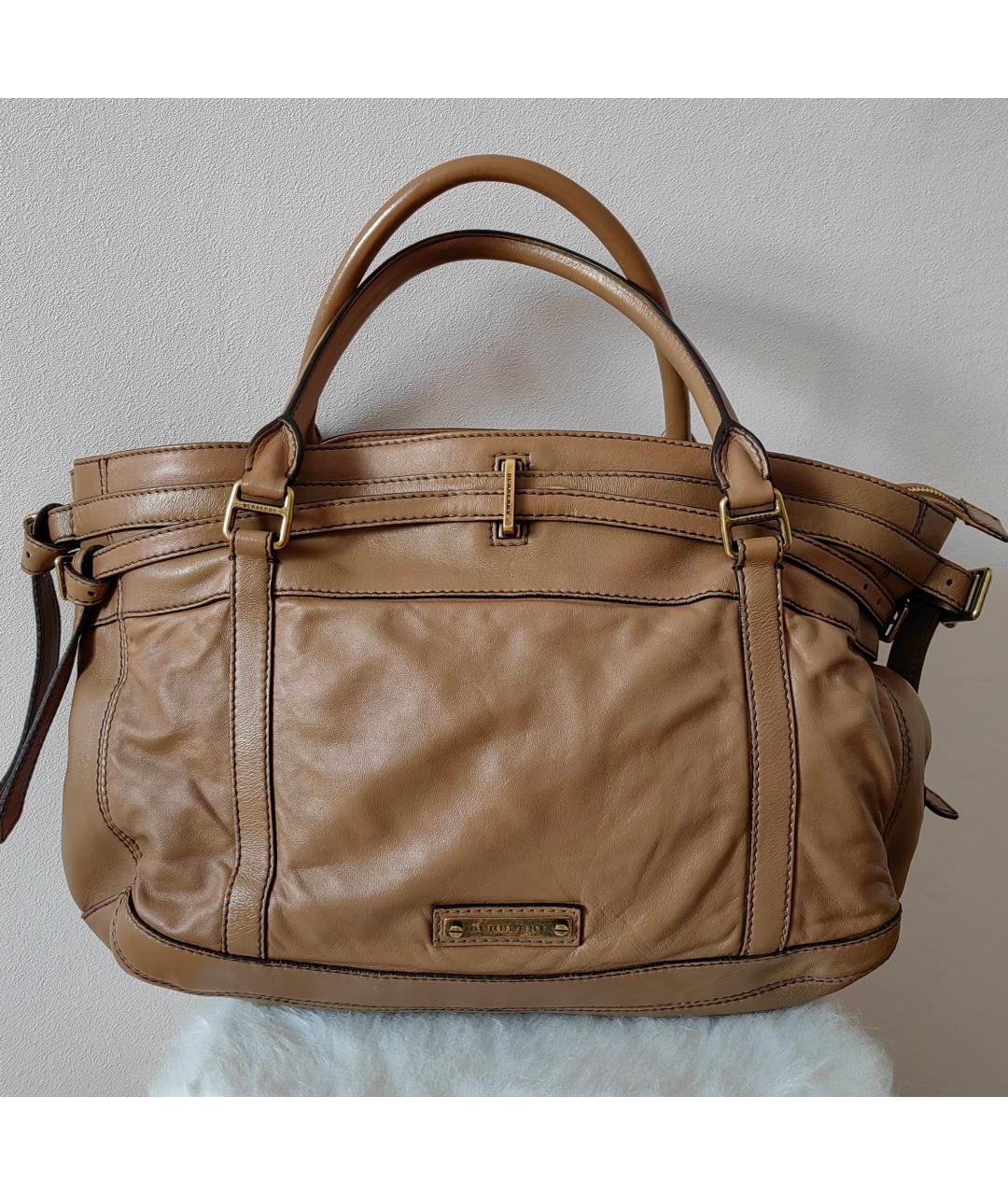 BURBERRY Бежевая кожаная сумка тоут, фото 10