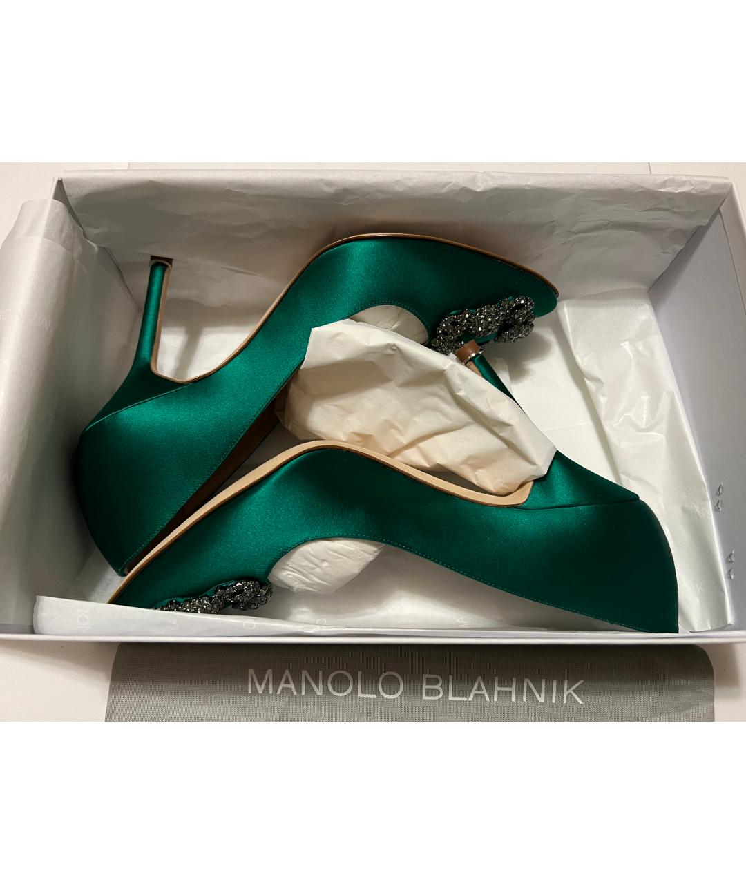 MANOLO BLAHNIK Зеленые текстильные туфли, фото 6