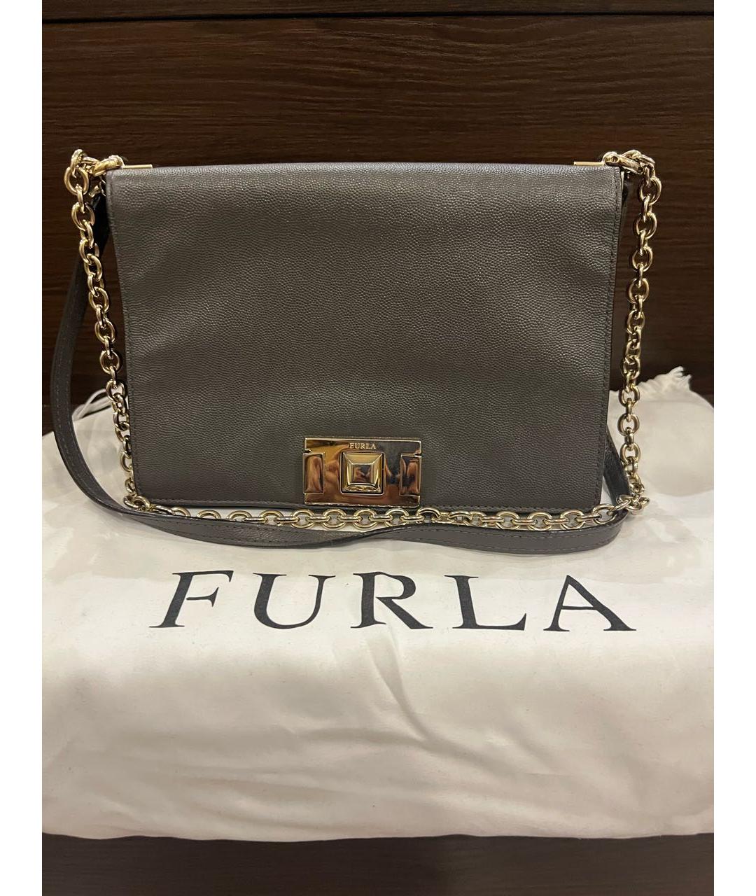 FURLA Антрацитовая кожаная сумка через плечо, фото 8