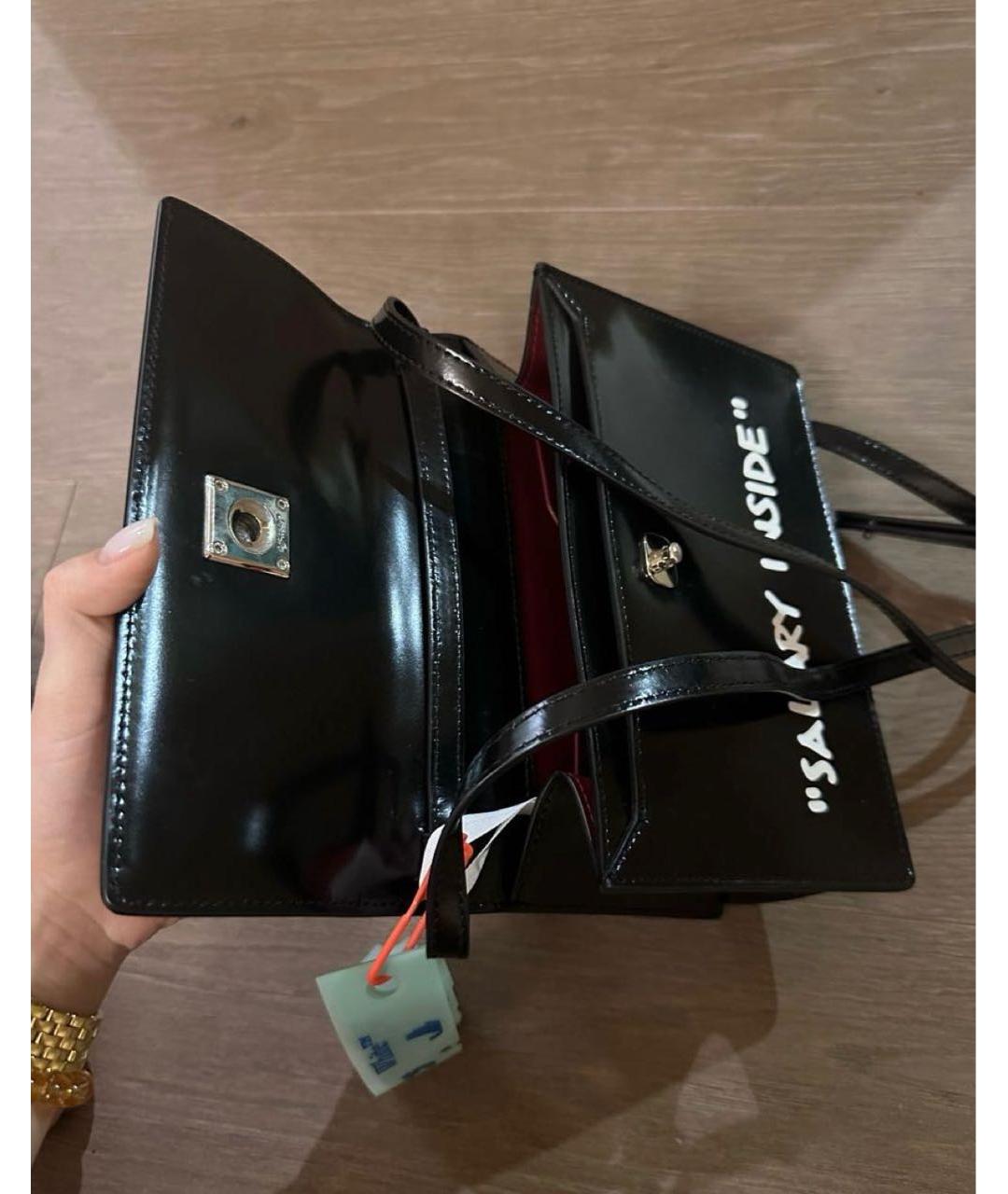 OFF-WHITE Черная кожаная сумка с короткими ручками, фото 4