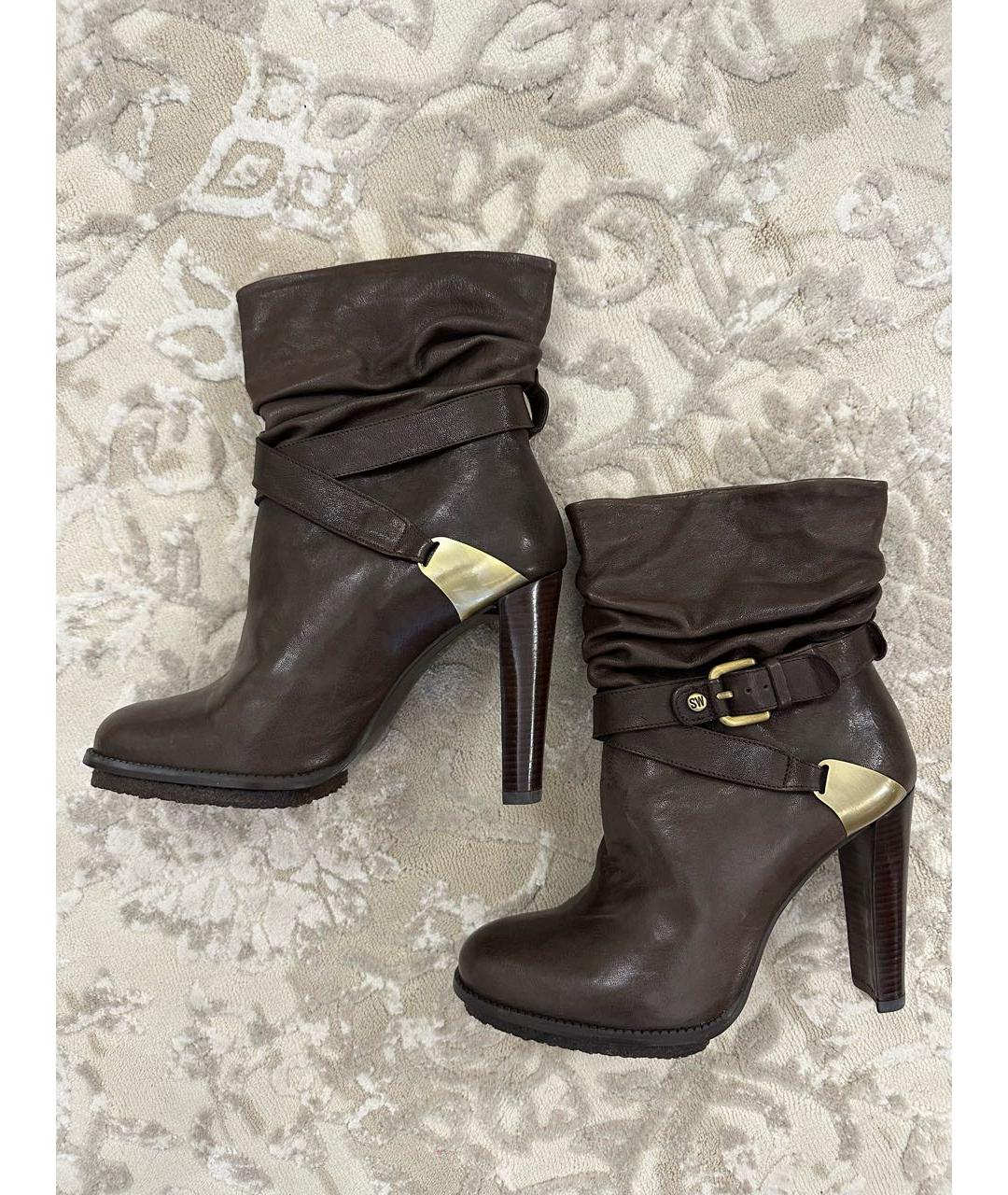 STUART WEITZMAN Коричневые кожаные ботильоны, фото 6