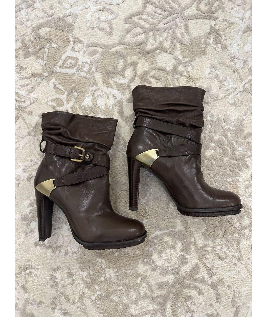 STUART WEITZMAN Коричневые кожаные ботильоны, фото 7