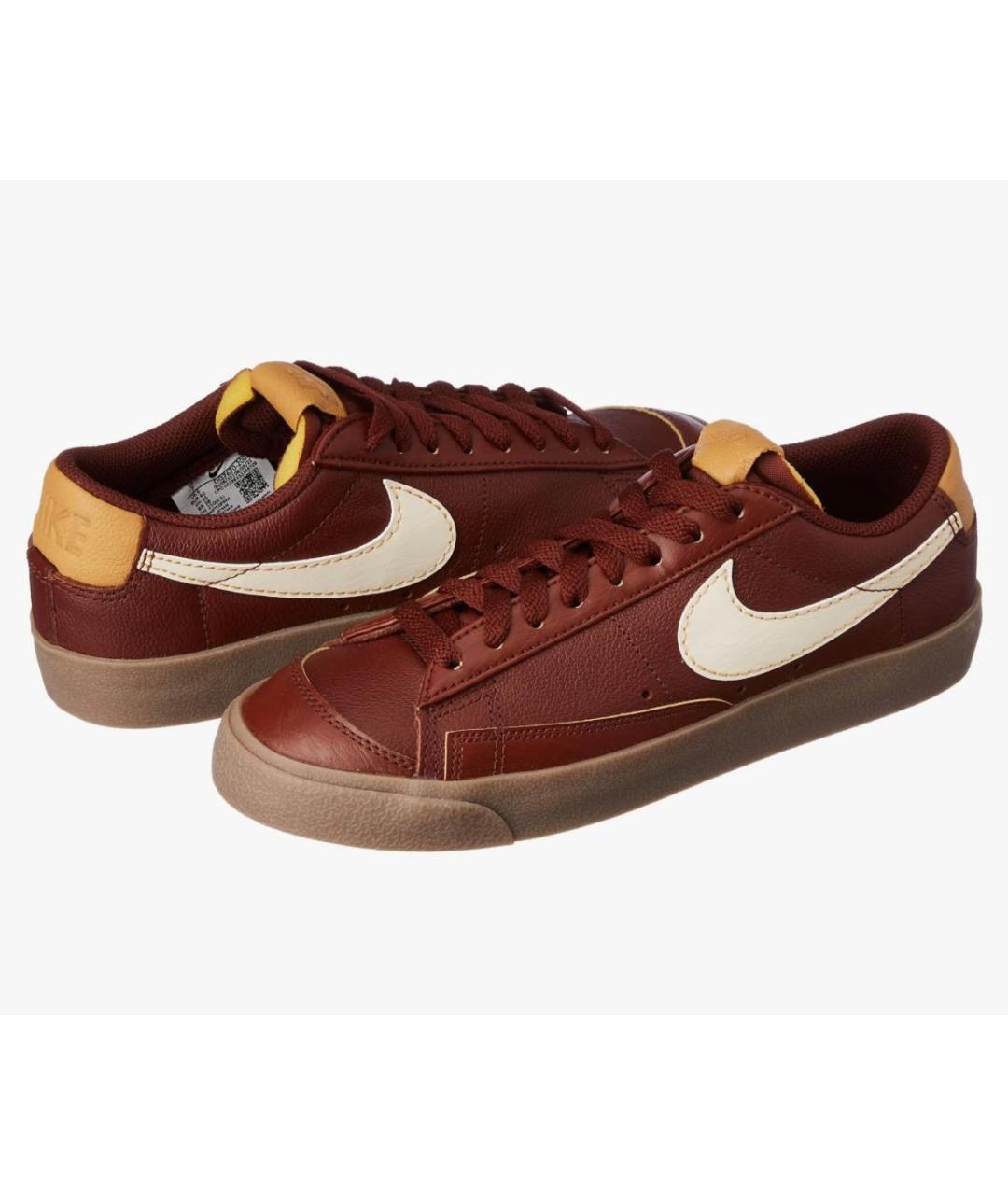 NIKE Коричневые кожаные низкие кроссовки / кеды, фото 3