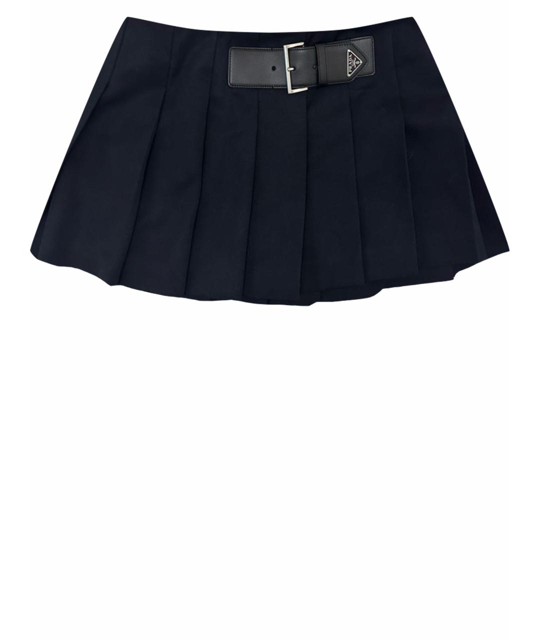 PRADA Темно-синяя шерстяная юбка мини, фото 1