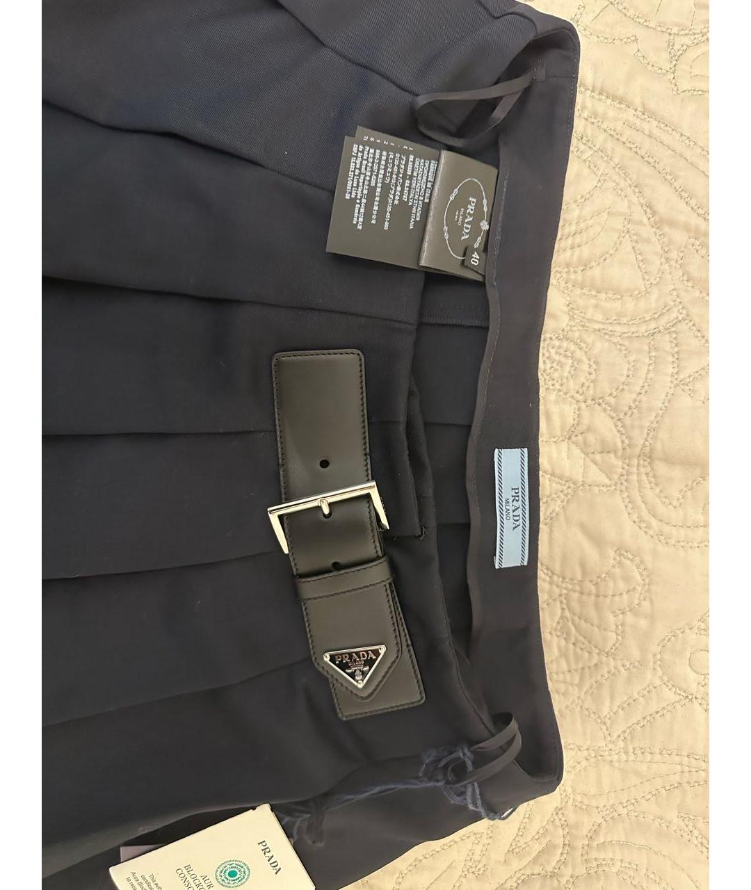 PRADA Темно-синяя шерстяная юбка мини, фото 3