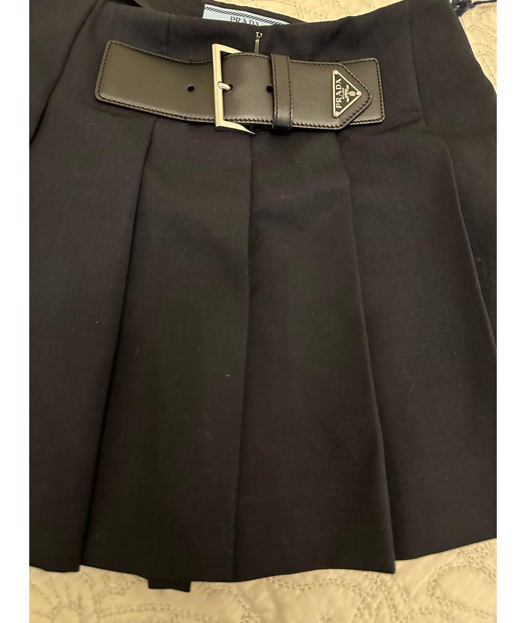 PRADA Темно-синяя шерстяная юбка мини, фото 4