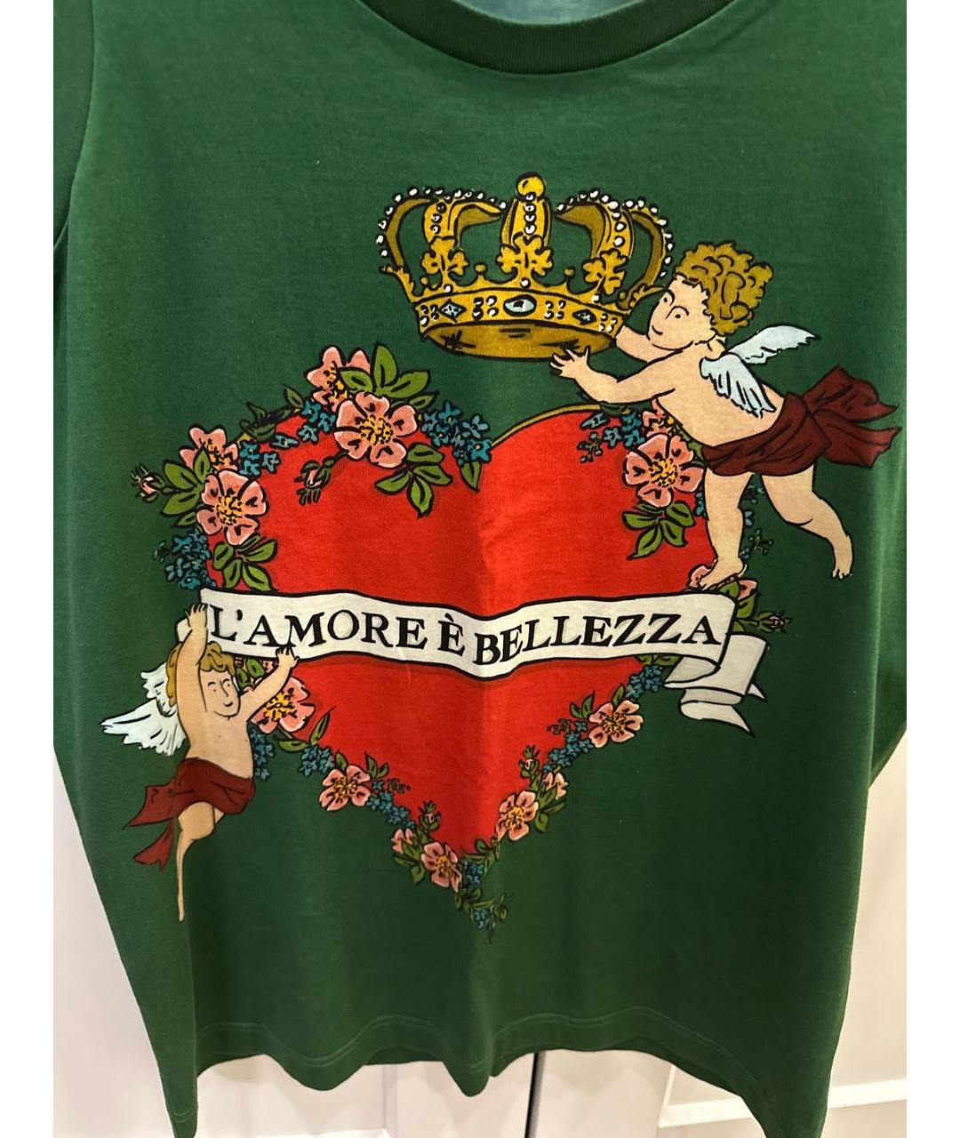 DOLCE&GABBANA Зеленая хлопковая футболка, фото 4