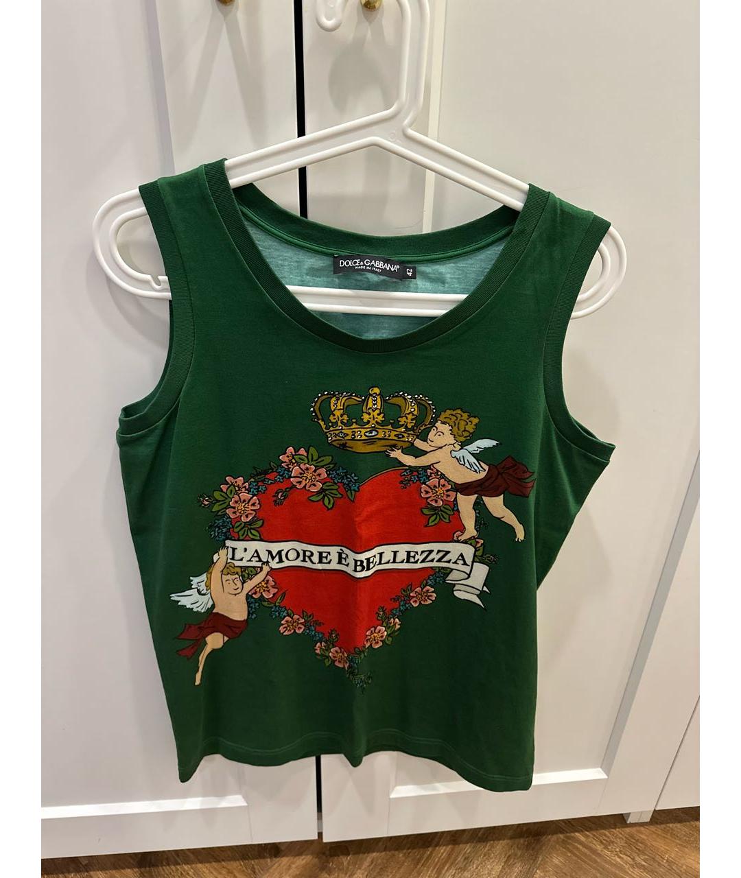 DOLCE&GABBANA Зеленая хлопковая футболка, фото 5
