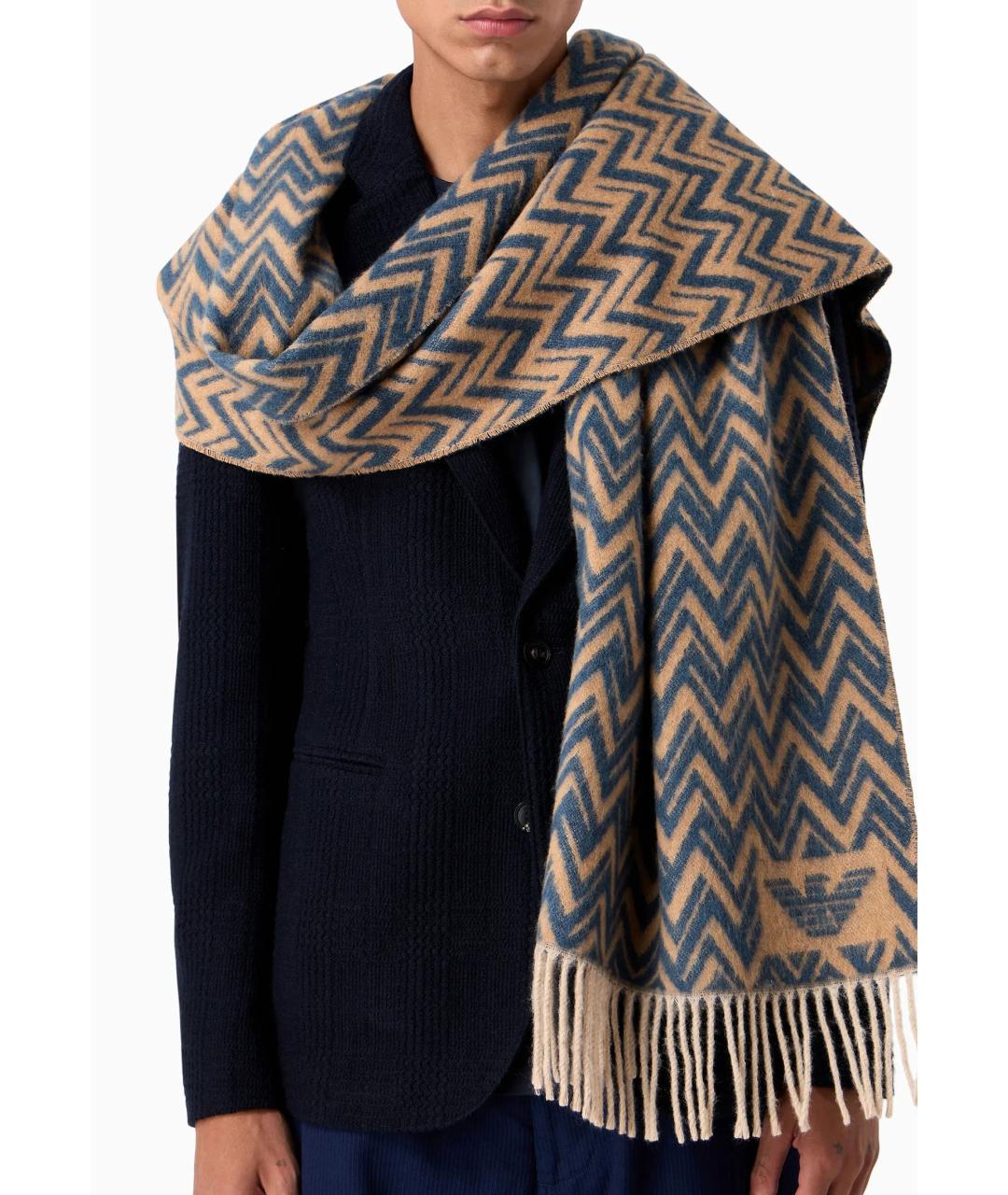 EMPORIO ARMANI Коричневый шерстяной шарф, фото 3