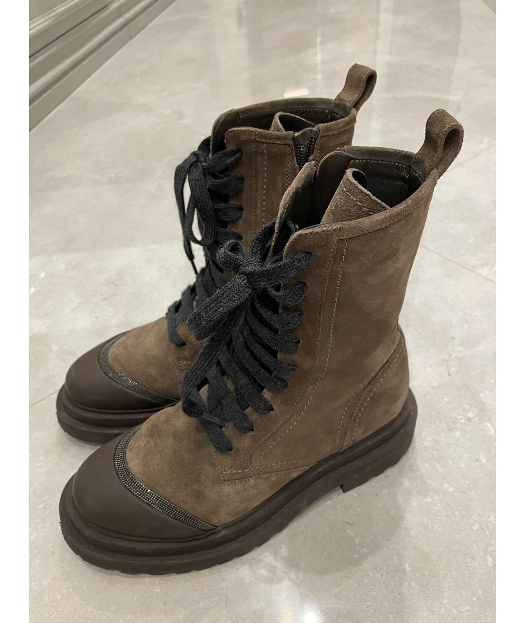 BRUNELLO CUCINELLI Хаки кожаные ботинки, фото 5
