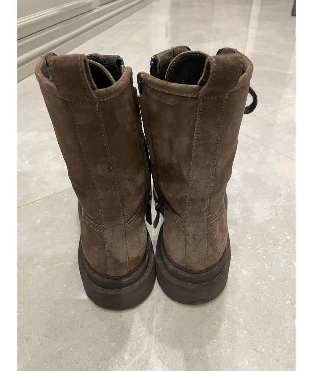 BRUNELLO CUCINELLI Хаки кожаные ботинки, фото 4