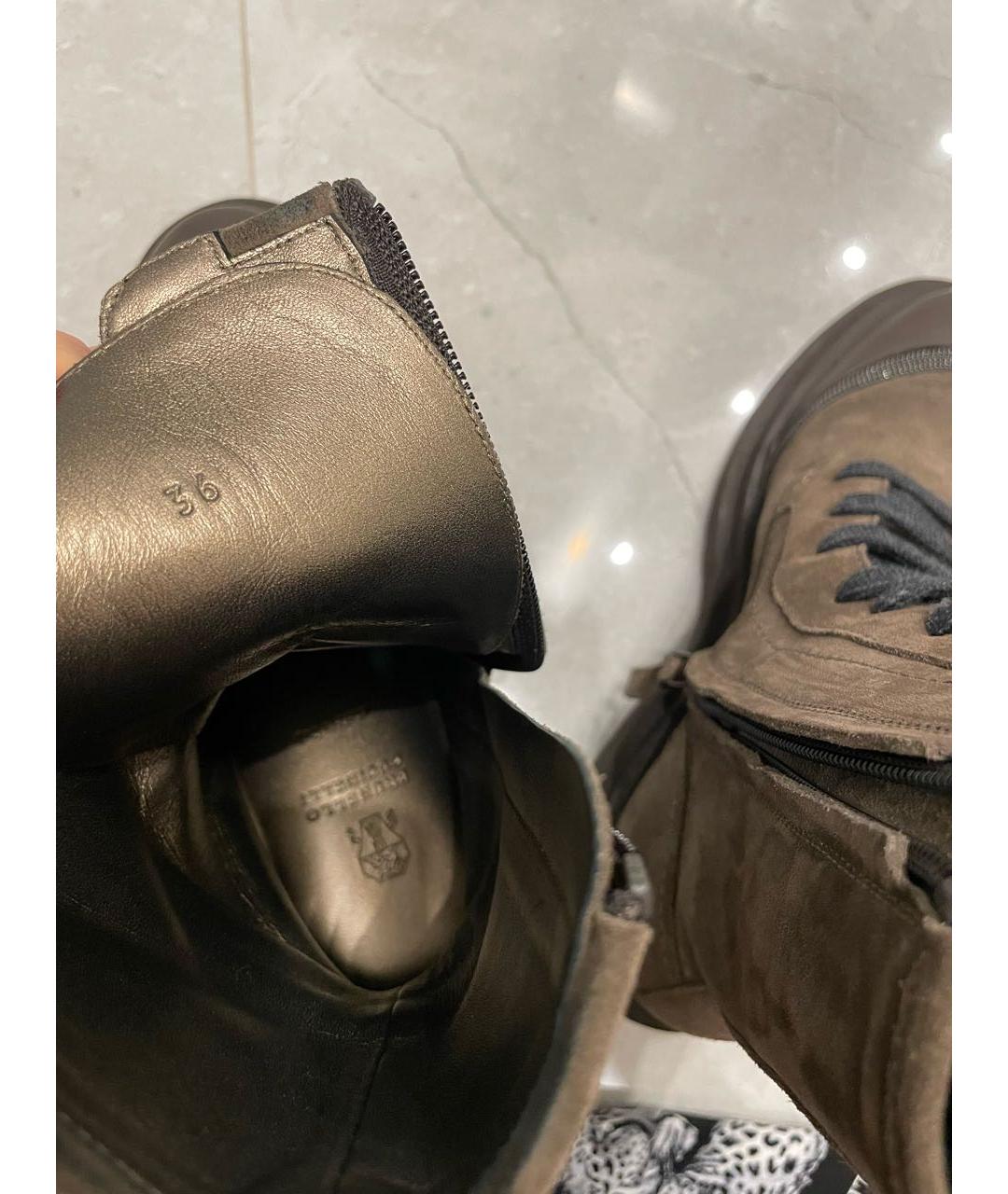 BRUNELLO CUCINELLI Хаки кожаные ботинки, фото 3