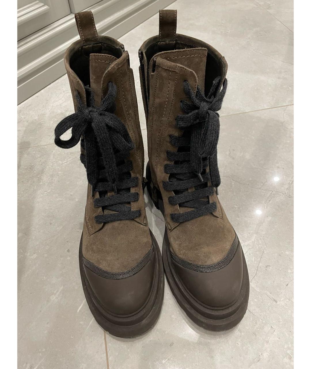 BRUNELLO CUCINELLI Хаки кожаные ботинки, фото 2