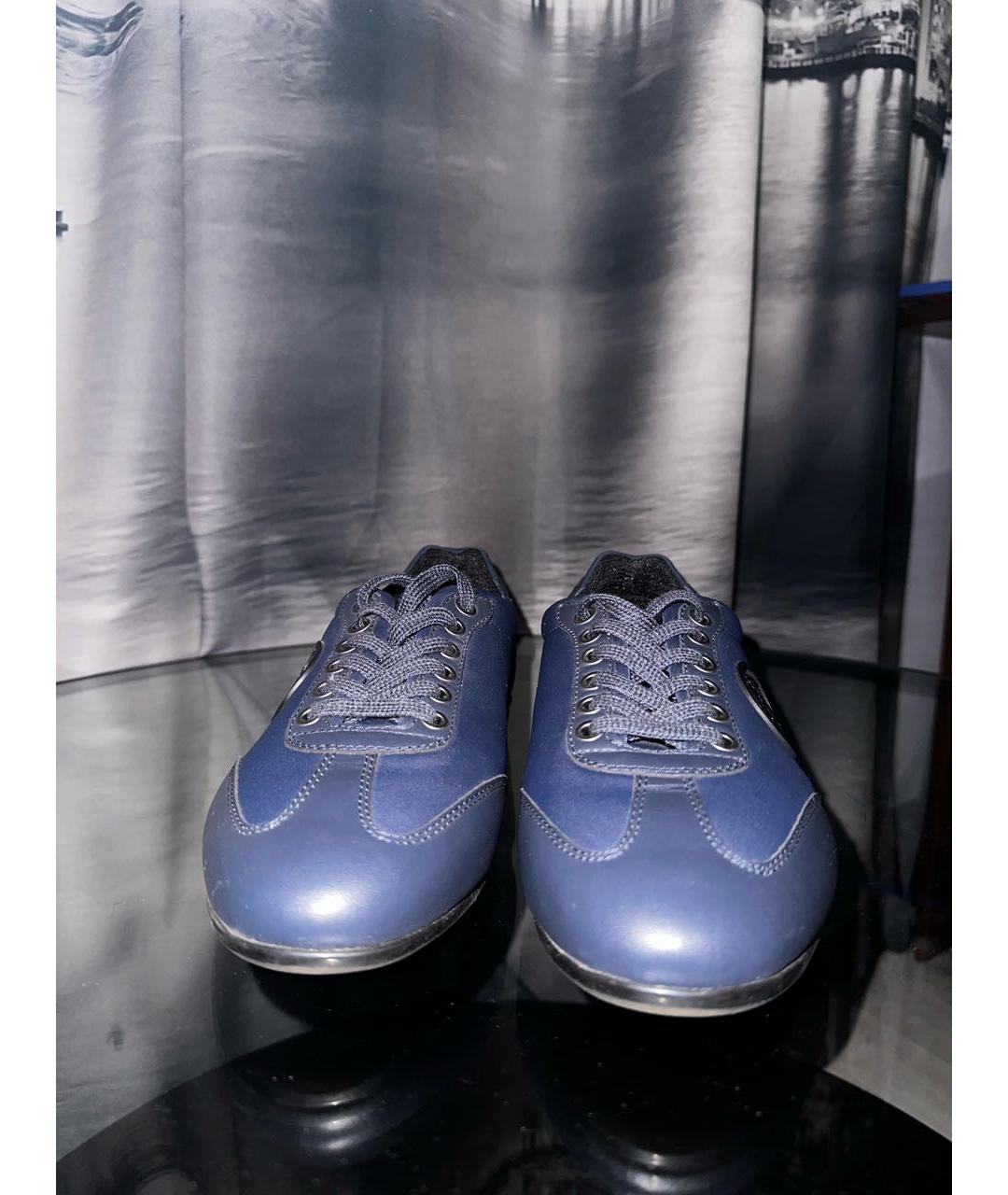 VERSACE COLLECTION Темно-синие кожаные низкие кроссовки / кеды, фото 2