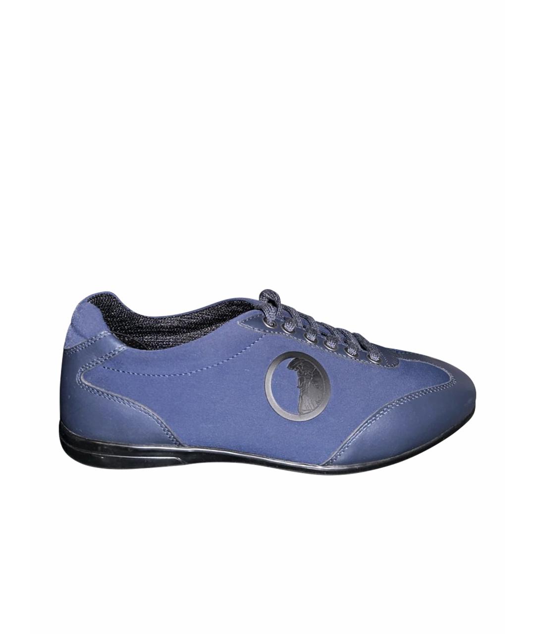 VERSACE COLLECTION Темно-синие кожаные низкие кроссовки / кеды, фото 1