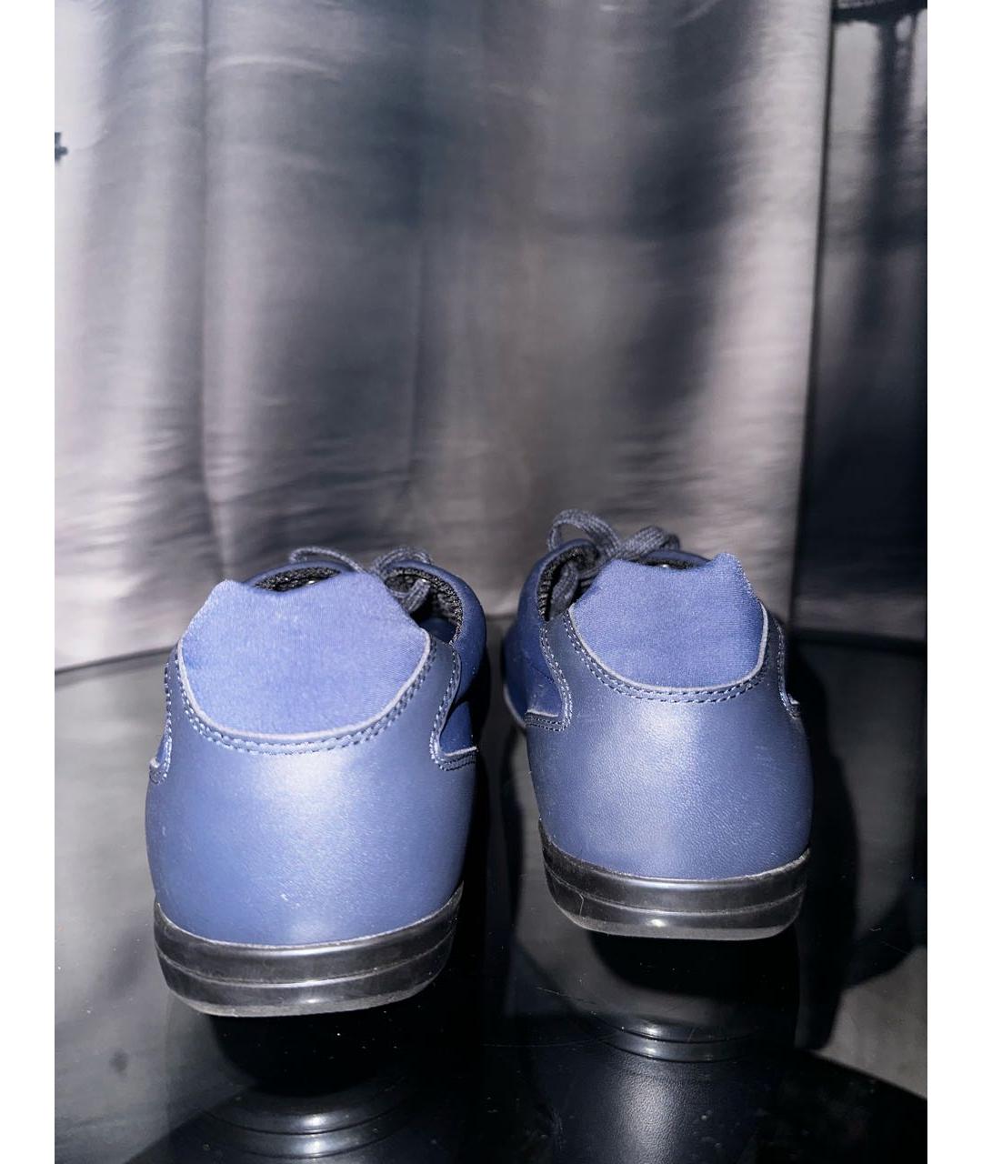 VERSACE COLLECTION Темно-синие кожаные низкие кроссовки / кеды, фото 4