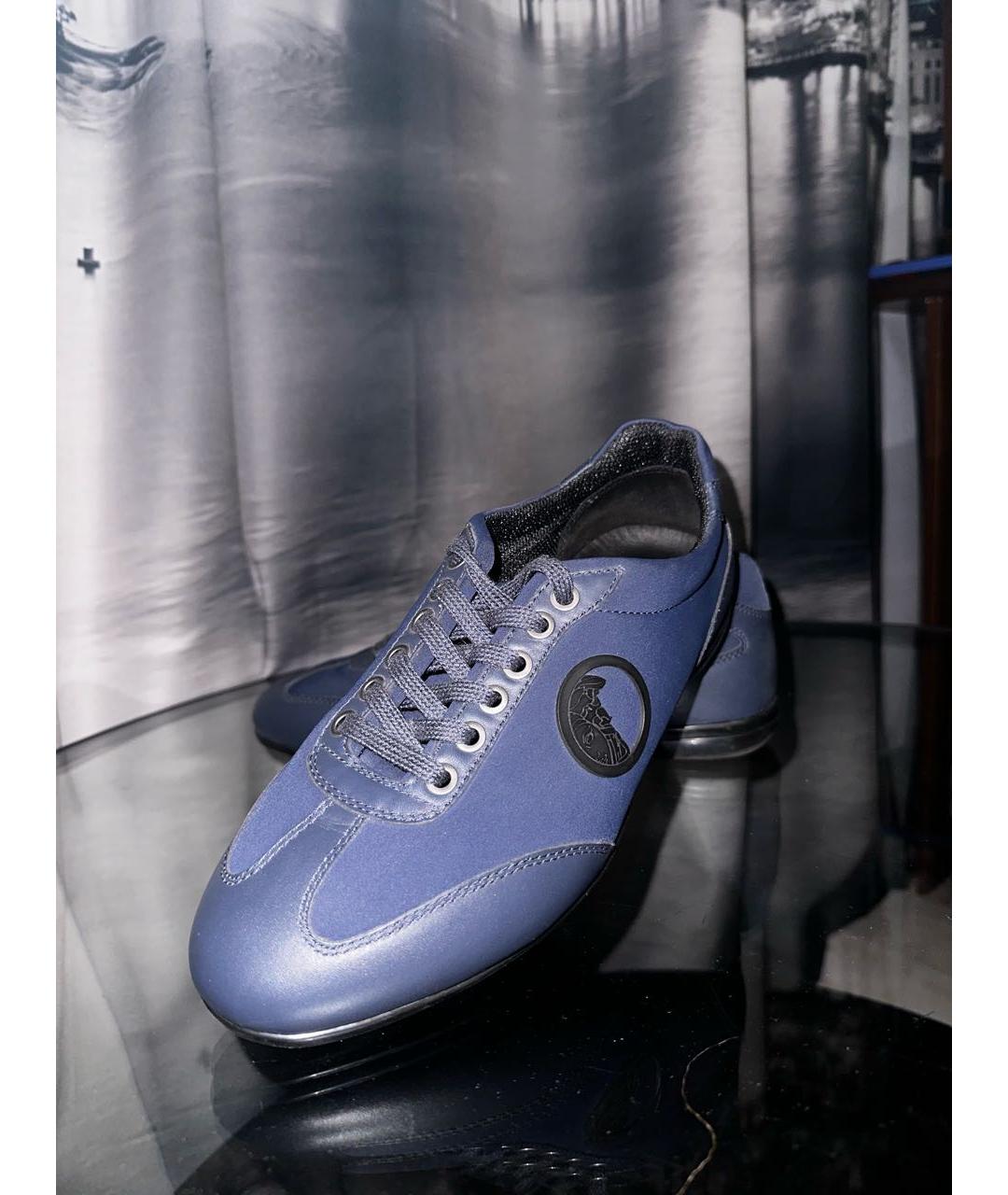 VERSACE COLLECTION Темно-синие кожаные низкие кроссовки / кеды, фото 5