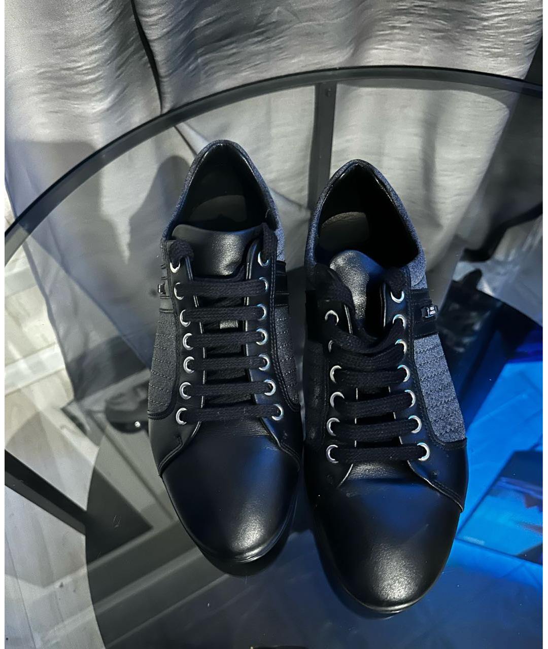 VERSACE COLLECTION Черные кожаные низкие кроссовки / кеды, фото 3