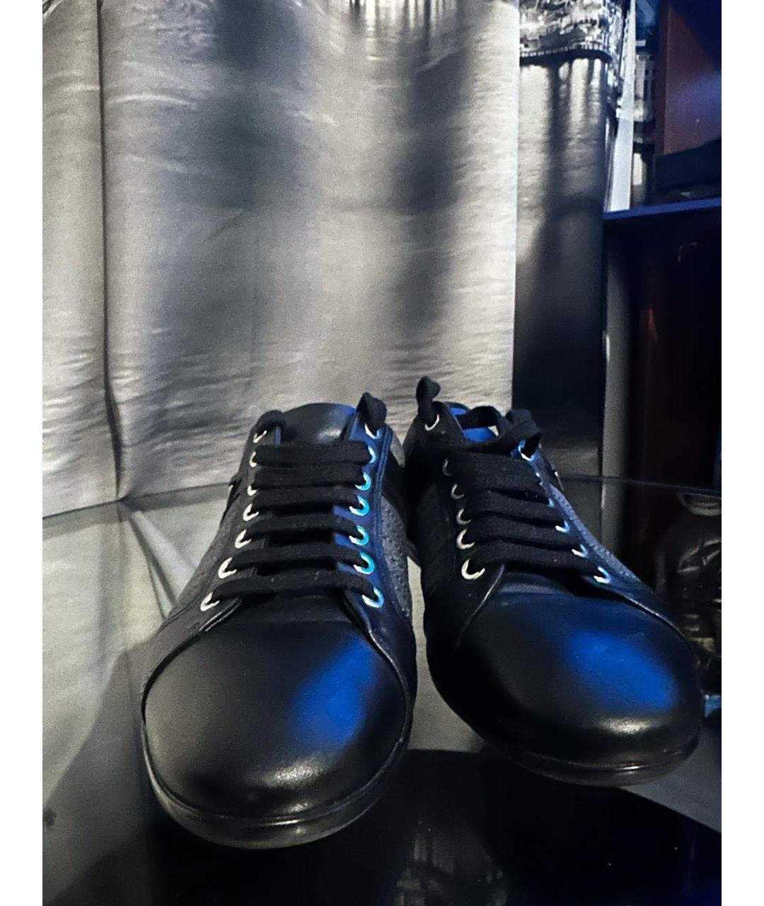 VERSACE COLLECTION Черные кожаные низкие кроссовки / кеды, фото 2