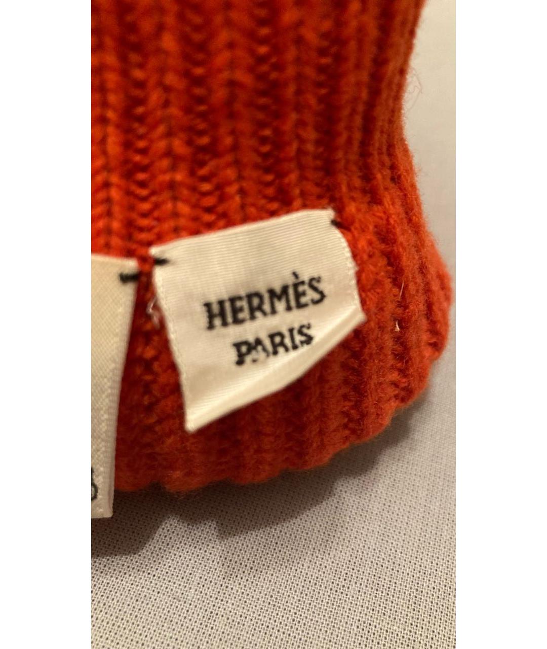 HERMES Оранжевое шерстяные перчатки, фото 5