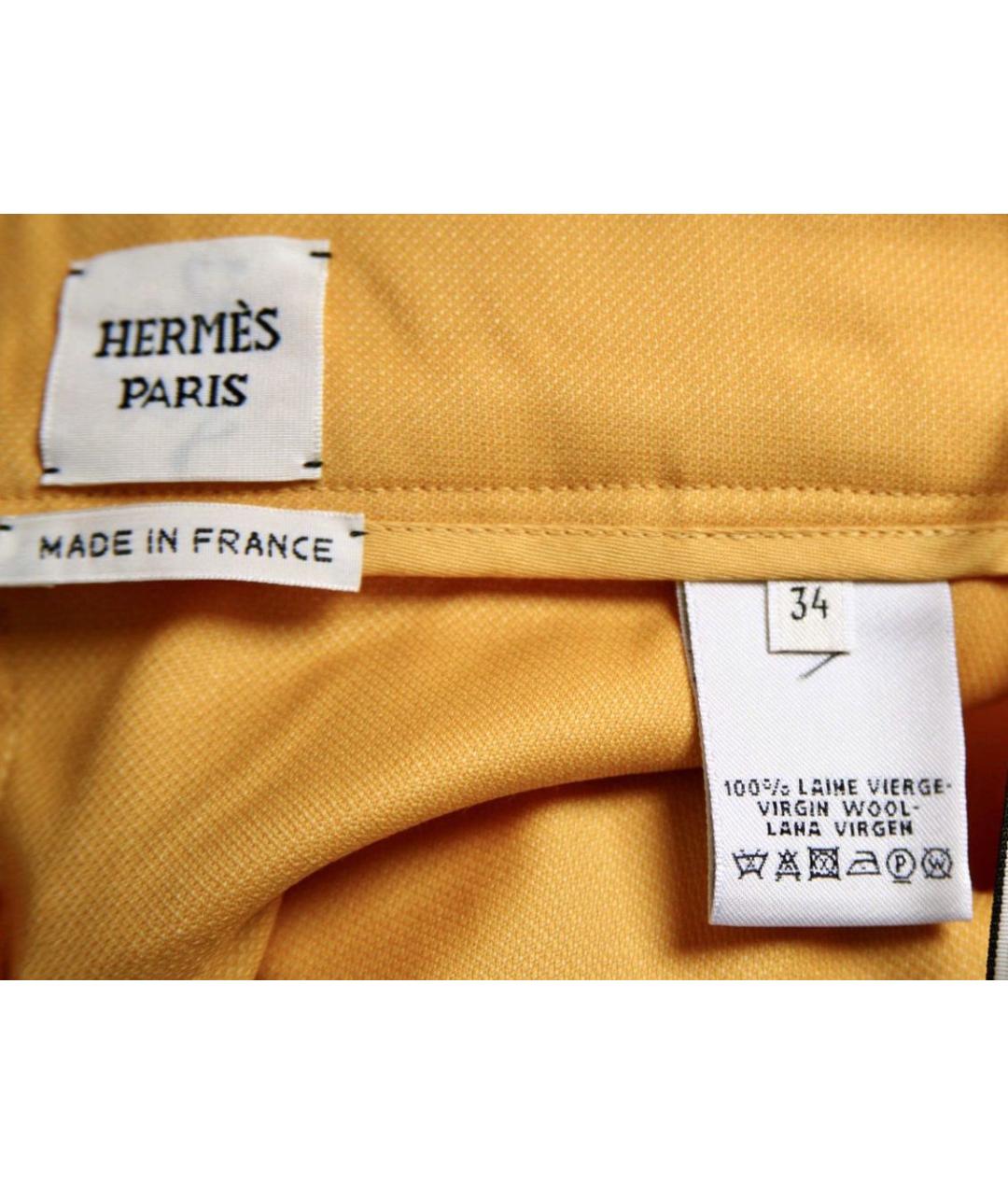HERMES Желтые шерстяные брюки широкие, фото 3