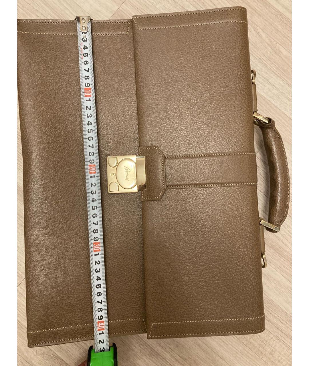 BRIONI Бежевый кожаный портфель, фото 6