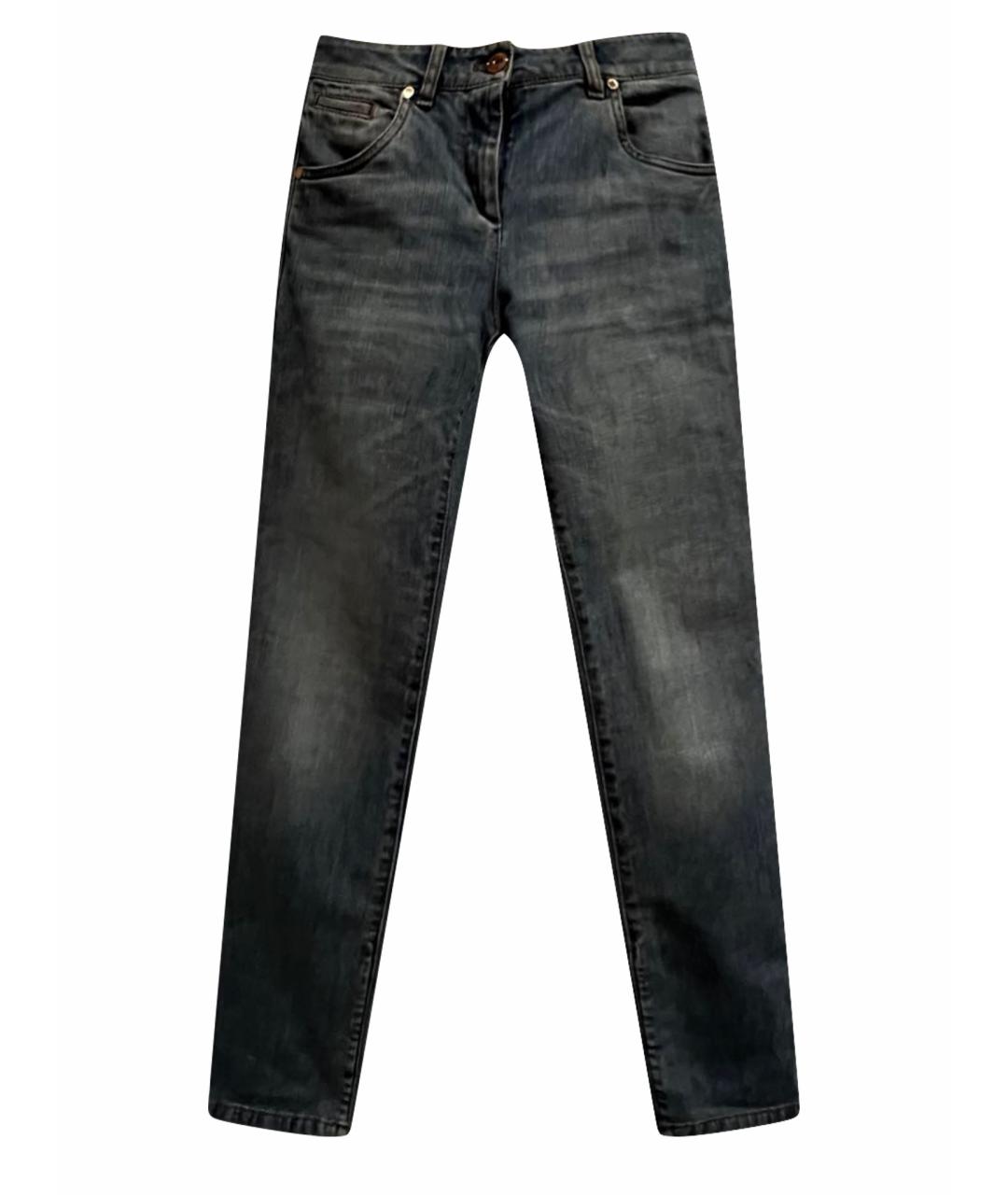 BRUNELLO CUCINELLI Голубые хлопко-эластановые прямые джинсы, фото 1